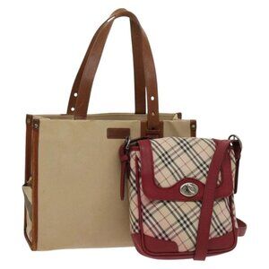 BURBERRY Nova Check Hand Bag Canvas 2 Set Beige Auth 127249